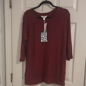 Market & Spruce Burgundy Paulsen Brushed Knit Top
